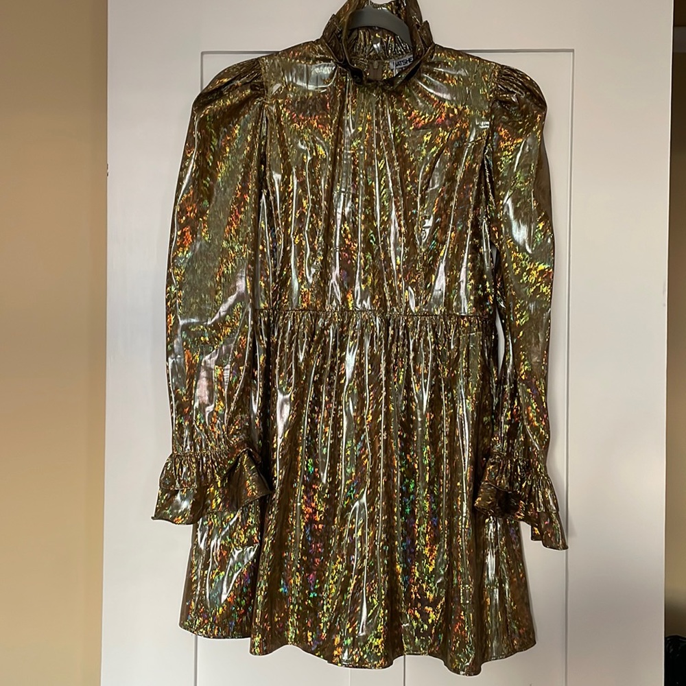 Batsheva - Mini Prairie Dress In Gold Holographic